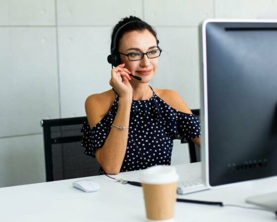 Professional-woman-talking-on-headset